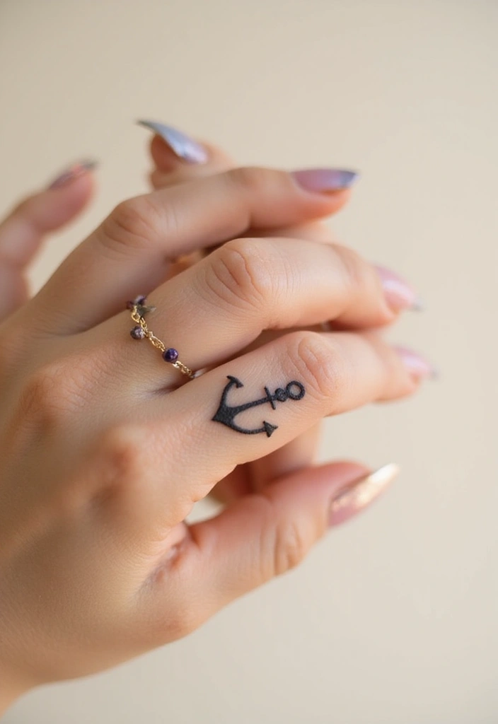30 Finger Tattoo Ideas for Females That Look Stylish - 30. Minimalist Anchor with Heart
