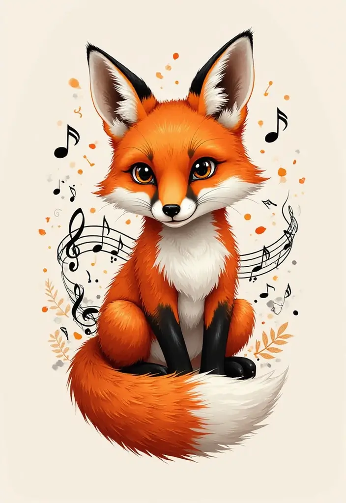 30 Fox Tattoos for Women That Highlight Feminine Energy - 30. Fox with Music Notes Tattoo