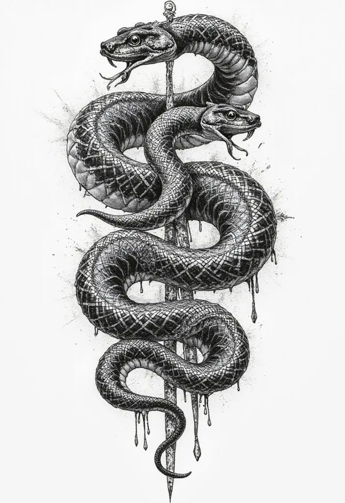 30 Geometric Snake Tattoo Ideas with Unique Patterns - 30. Multi-Snake Geometric Composition