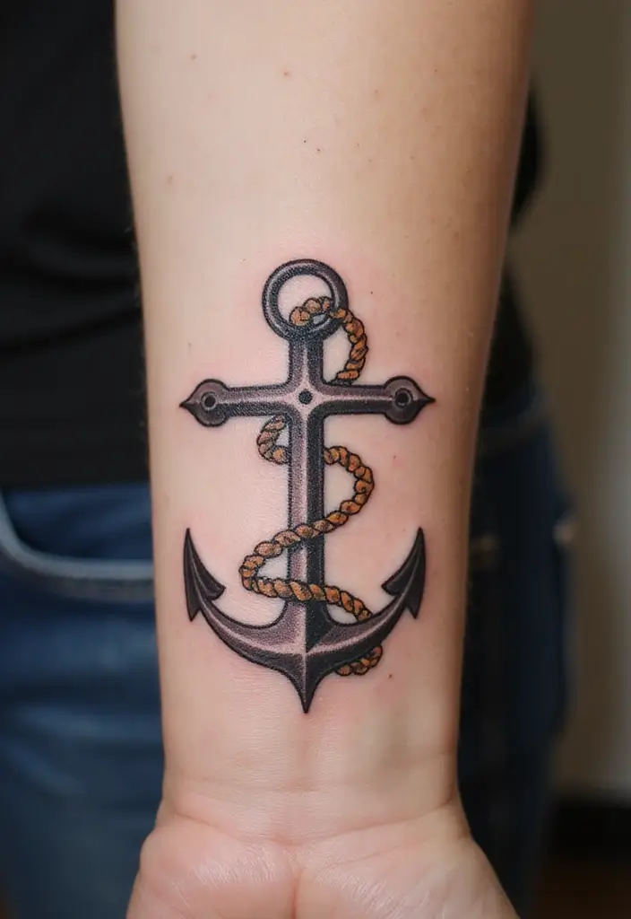 30 Hand Cross Tattoos That Blend Faith and Style - 30. Cross with an Anchor