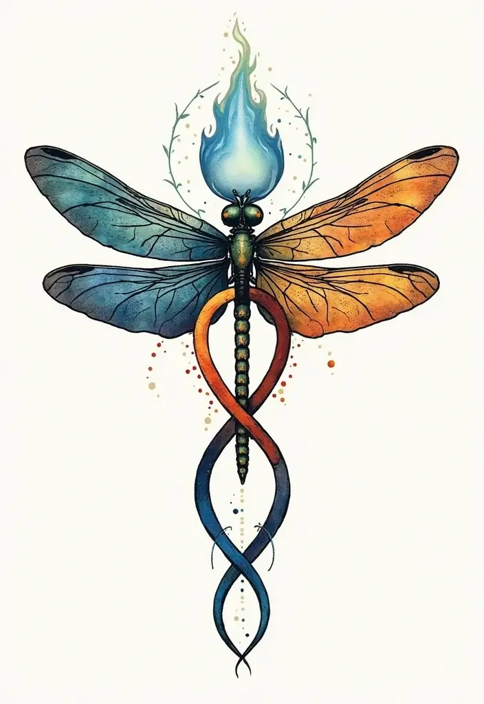 30 Infinity Dragonfly Tattoo Designs with Meaning - 30. Unity of Elements Dragonfly