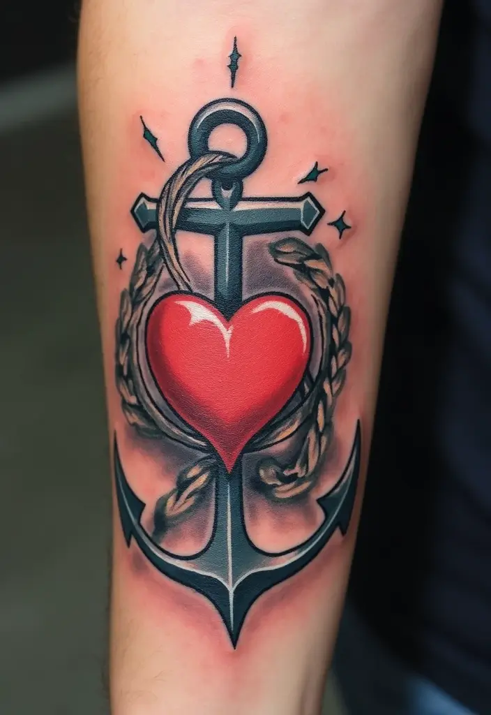 30 Key Lock Tattoo Ideas Symbolizing Love and Mystery - 30. Key Lock with a Heart and Anchor