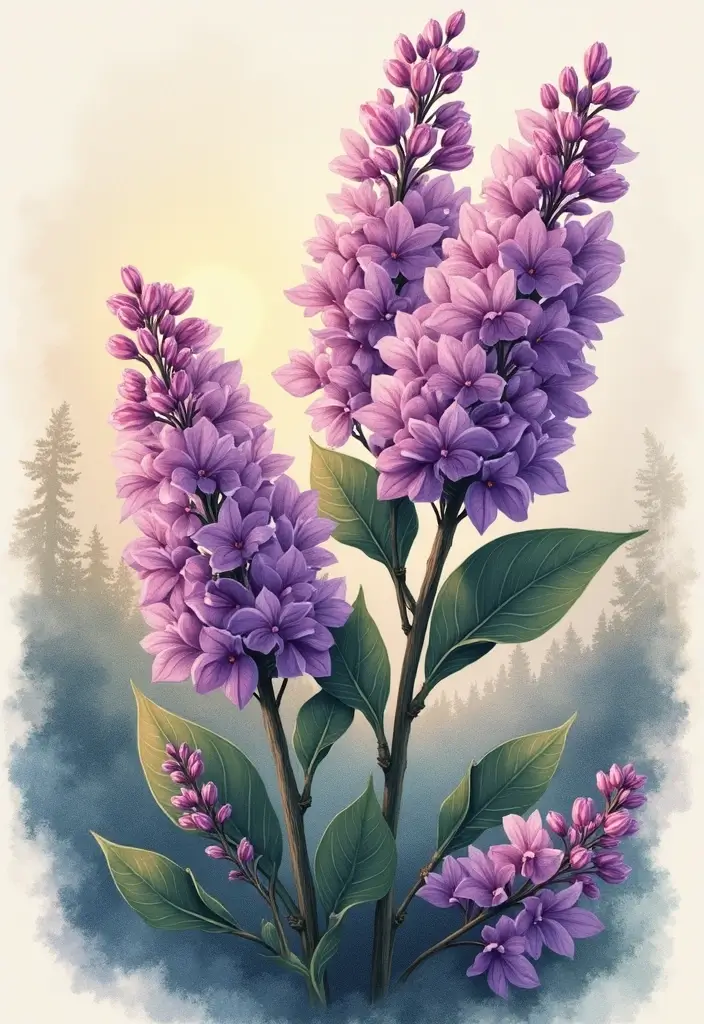30 Lilac Flower Tattoo Designs with Gentle Symbolism - 30. Lilac and Landscape