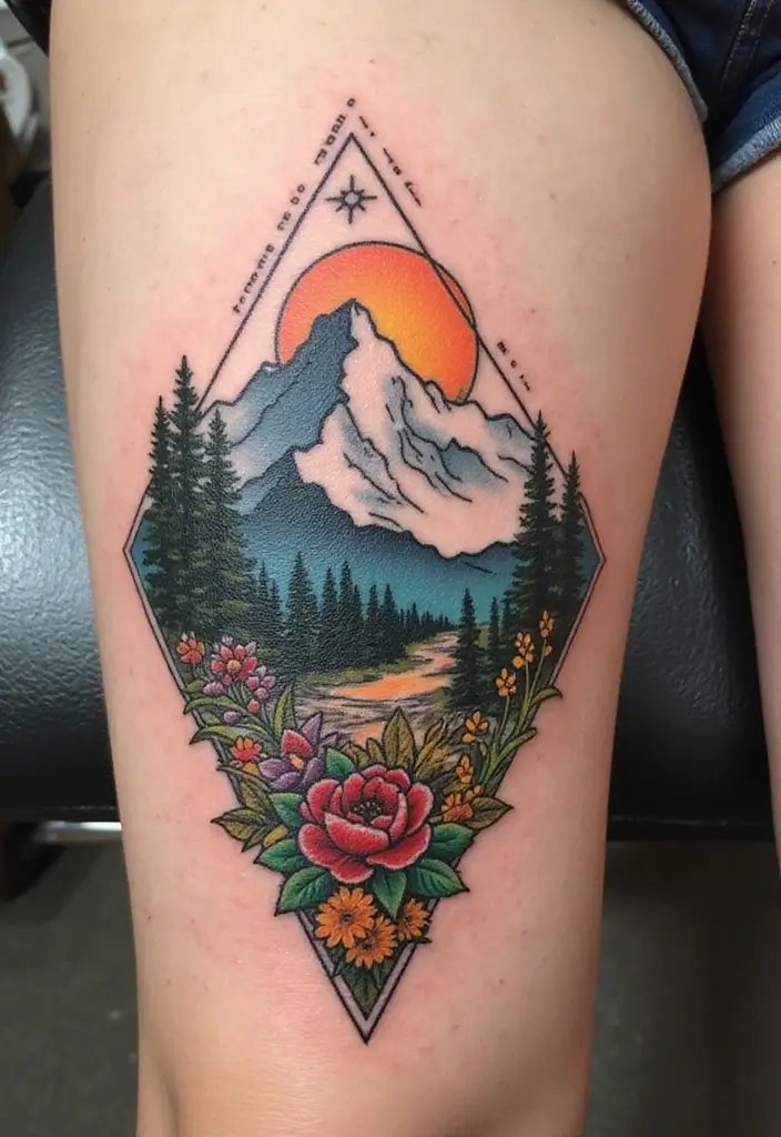30 Mountain Tattoos for Men That Capture Adventure Spirit - 30. Mountain Tattoos with Nature Elements