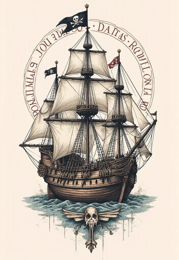 30 Pirate Ship Tattoo Designs for Ocean Lovers - 30. Pirate Ship with a Personal Twist