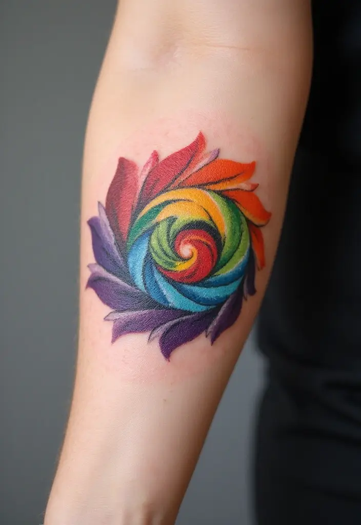 30 Rainbow Tattoo Ideas Full of Color and Meaning - 30. Rainbow Spiral Tattoo