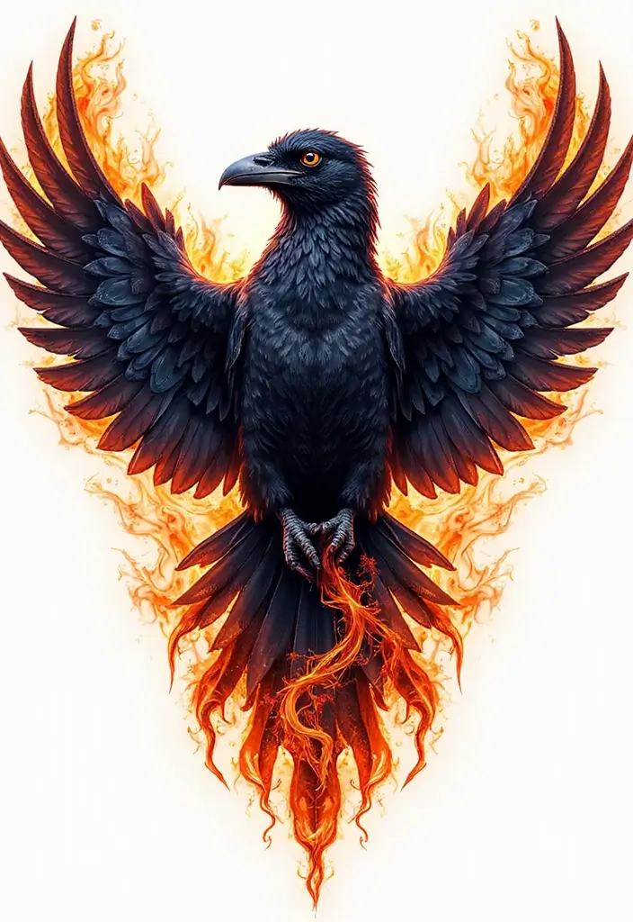 30 Raven Tattoo Shoulder Designs That Look Powerful - 30. Raven with Fire Elements