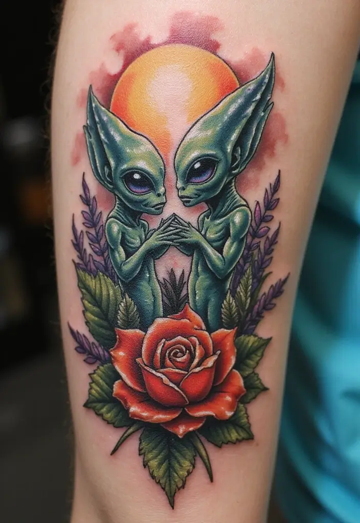 30 Realistic Alien Tattoo Inspirations That Look Out of This World - 30. Alien and Nature Merging