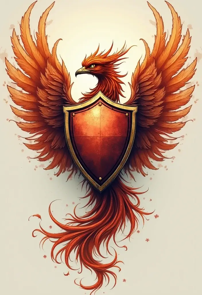30 Rise of the Phoenix Tattoos That Symbolize Rebirth - 30. Phoenix and Shield Tattoo