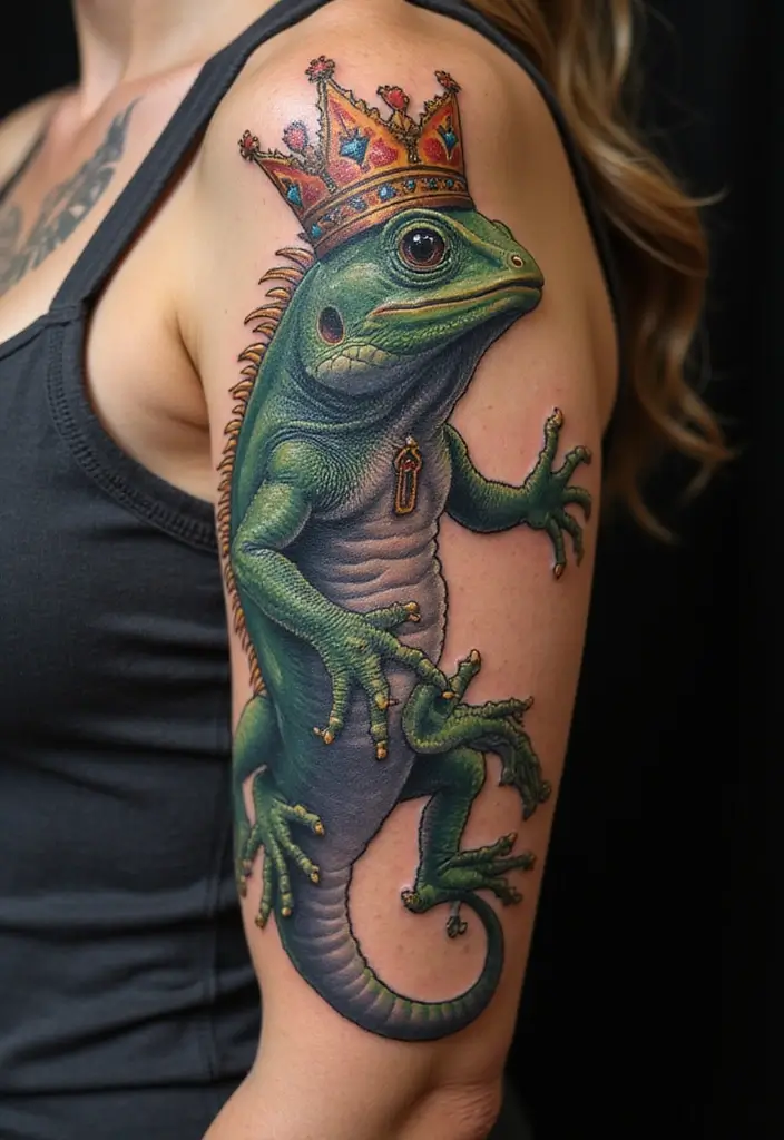 30 Small Lizard Tattoo Designs That Look Unique - 30. Lizard with a Crown