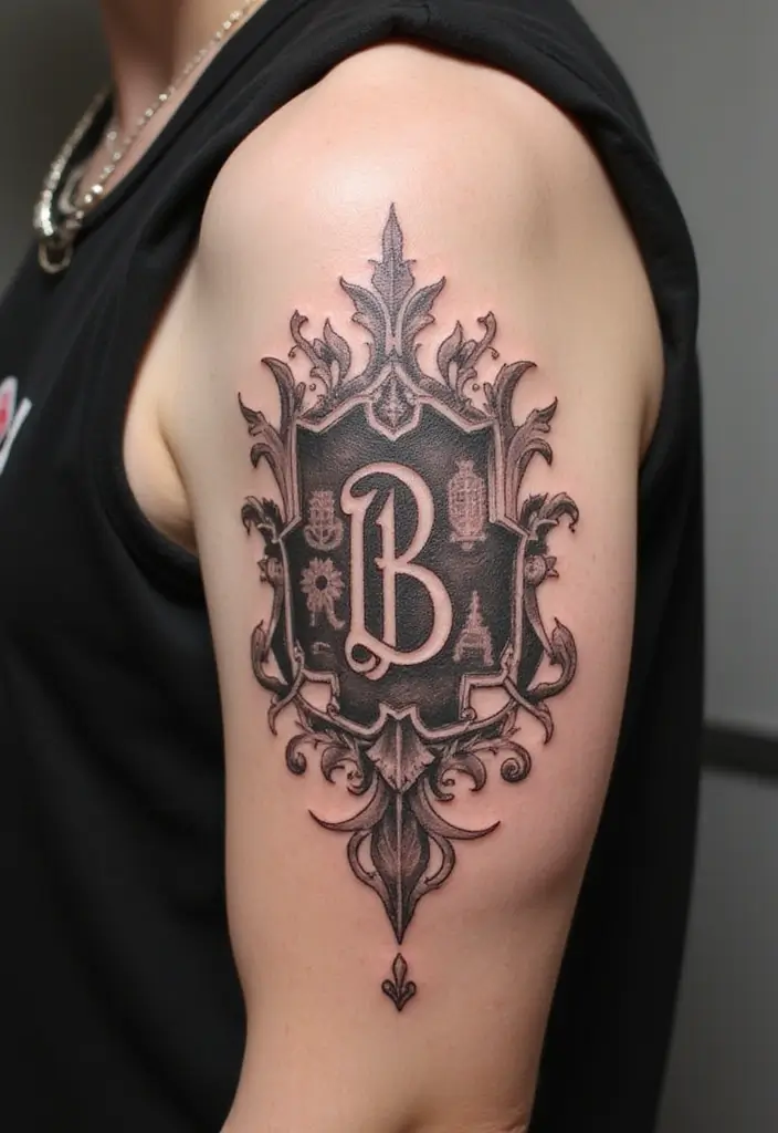 30 Upper Arm Tattoo Ideas for Bold Placement Choices - 30. Personalized Emblems