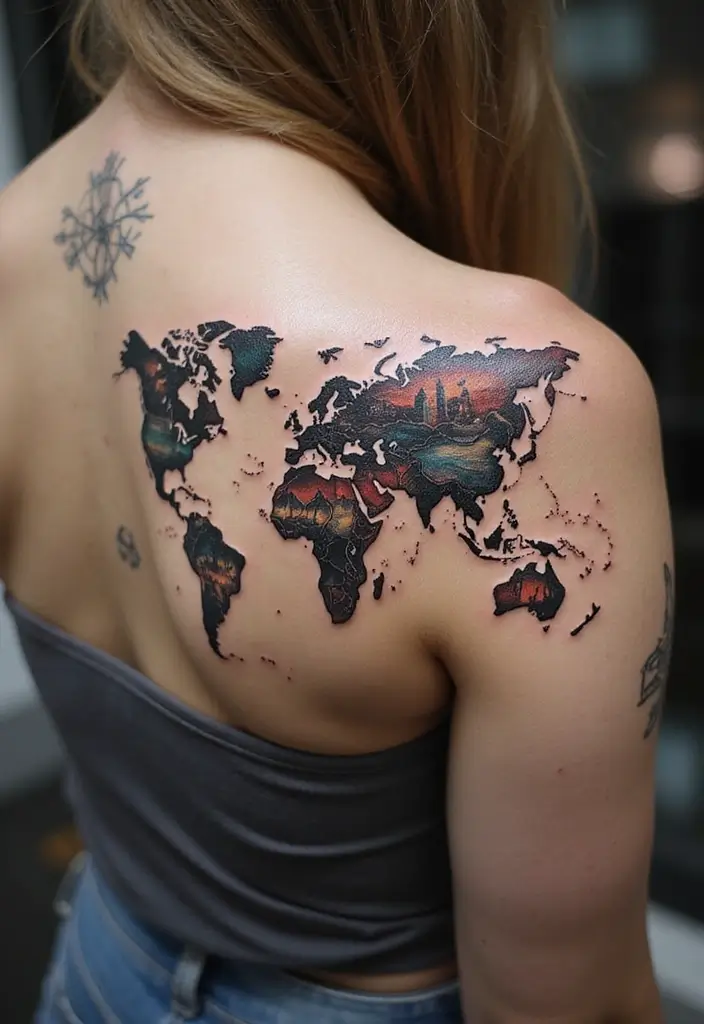 30 Tattoo Shoulder Designs for Women with Feminine Flair - 30. Travel-Inspired Tattoos