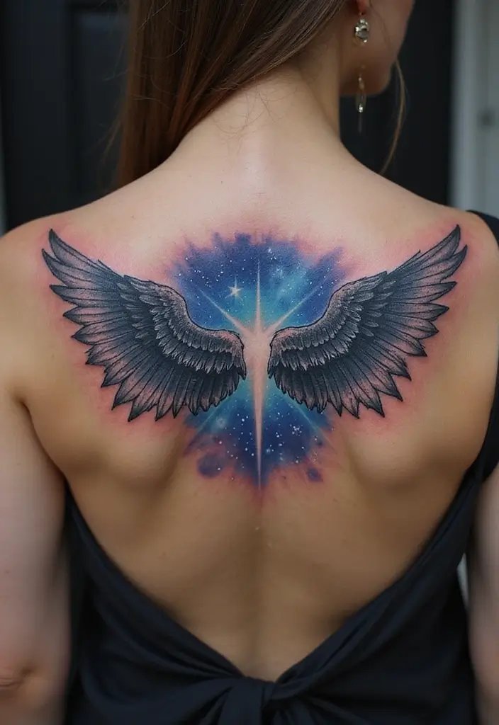 30 Shoulder Wing Tattoo Ideas with Angelic Inspiration - 30. Wings with a Starry Night