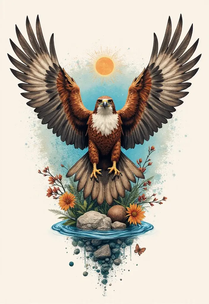 30 Hawk Tattoo Designs That Represent Vision and Strength - 30. Hawk and Elements of Nature
