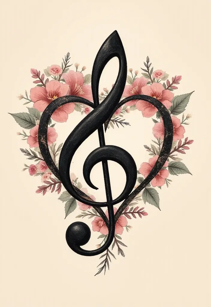 30 Treble Clef and Bass Clef Heart Tattoo Ideas for Music Lovers - 1. Intertwined Clefs with Heart