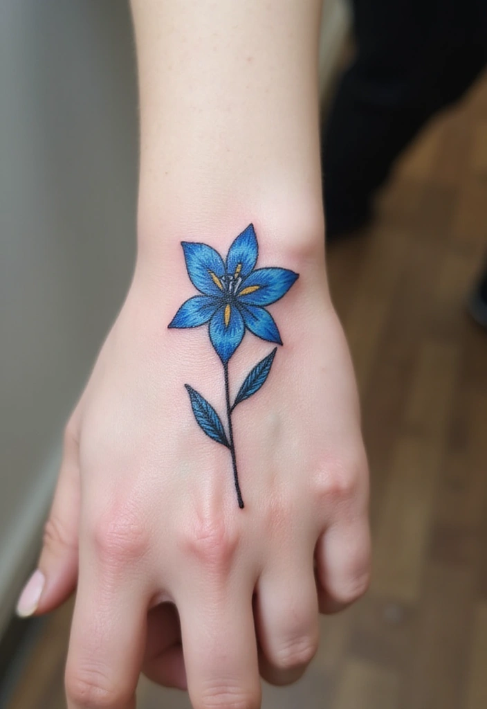 30 Blue Lily Tattoo Designs That Look Elegant - 3. Minimalist Blue Lily