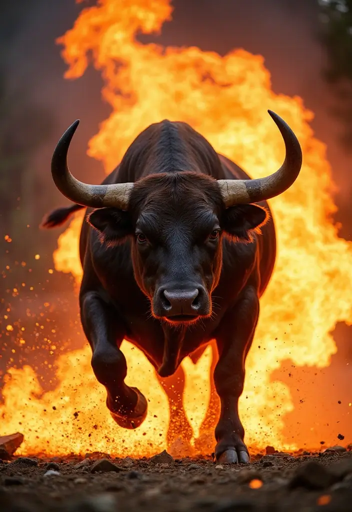 30 Bull Tattoo Chest Ideas Full of Strength - 3. Bull Charging with Flames