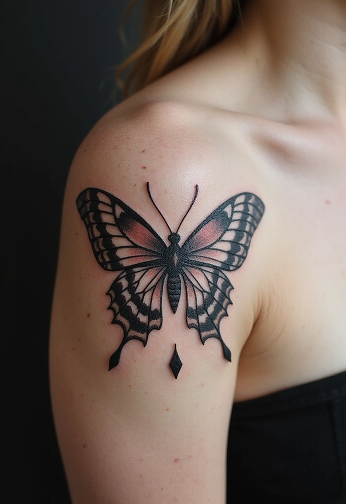 30 Butterfly Tattoos on Shoulder for Graceful Inspiration - 3. Tribal Elegance