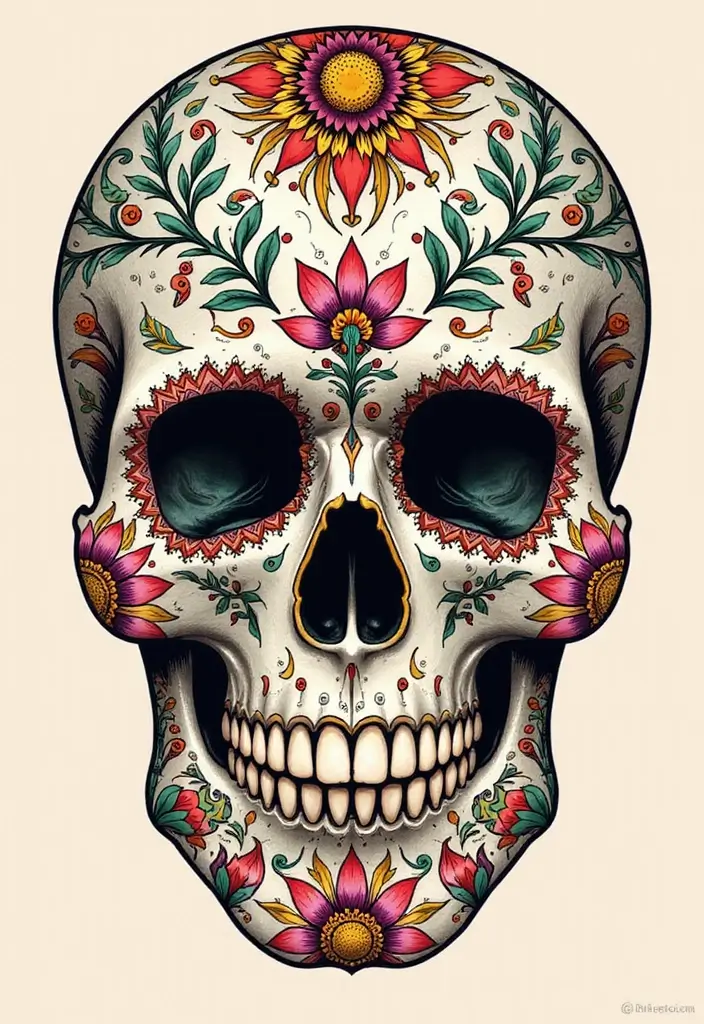 30 Candy Skull Tattoo Meaning and Creative Designs - 3. Geometric Patterns and Skull Tattoos