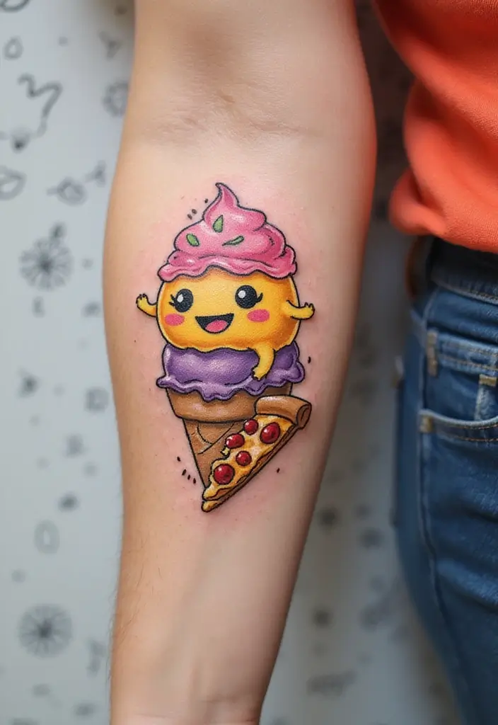 30 Cartoon Tattoo Ideas That Are Fun and Creative - 3. Cartoon Food: Deliciously Fun