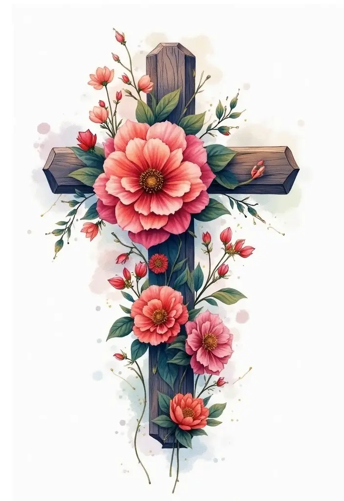 30 Cross with Flowers Tattoo Ideas That Blend Faith and Beauty - 3. Watercolor Floral Cross