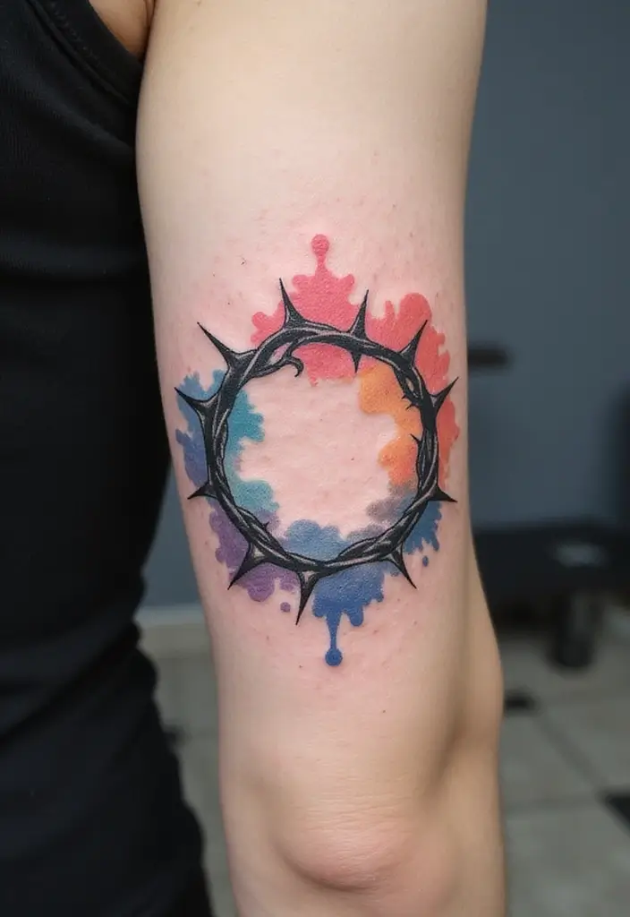 30 Crown of Thorns Bicep Tattoo Inspirations You’ll Admire - 3. Watercolor Thorns