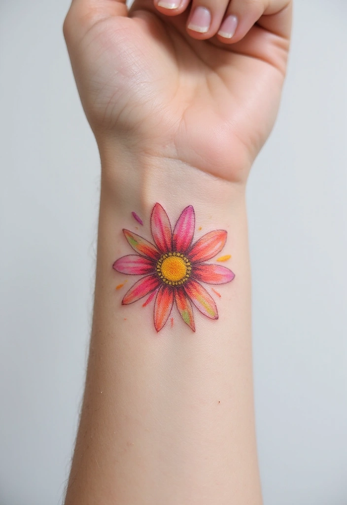30 Daisy April Birth Flower Tattoo Designs You’ll Love - 3. Watercolor Daisy on the Wrist