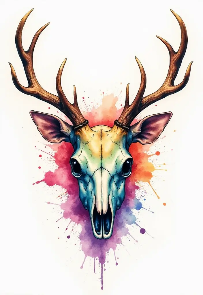 30 Deer Skull Tattoos That Capture Rustic Strength - 3. Watercolor Wonders