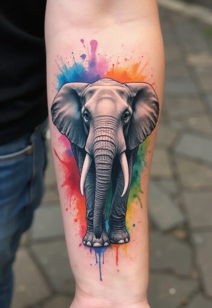 30 Elephant Tattoo Designs That Represent Strength and Wisdom - 3. Watercolor Elephant Splash
