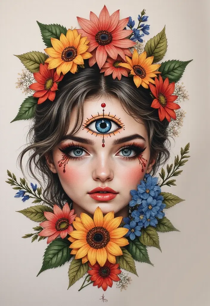 30 Evil Eye Tattoo Designs for Protection and Style - 3. Floral Frame