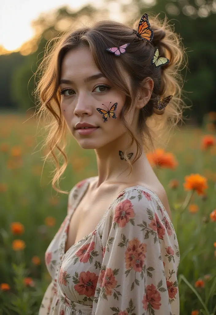 30 Creative Hair Tattoos for Ladies That Stand Out - 3. Bohemian Butterflies
