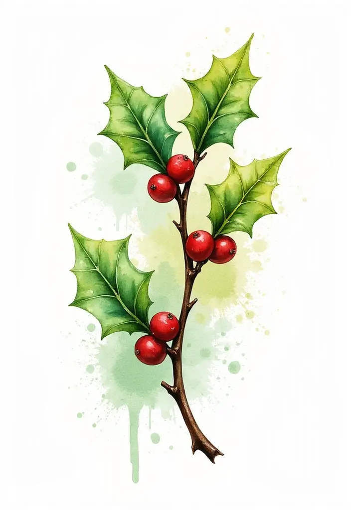 30 Holly Tattoo Meaning and Creative Design Ideas - 3. Watercolor Holly Tattoo