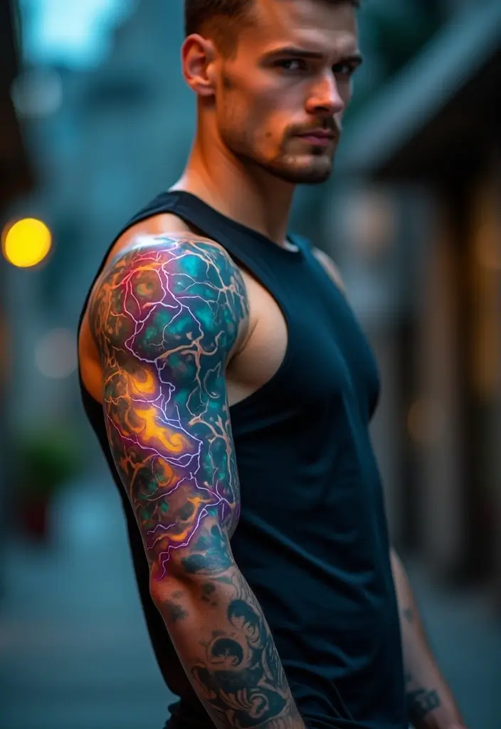 30 Lightning Tattoos for Men That Electrify Style - 3. Colorful Electric Storm