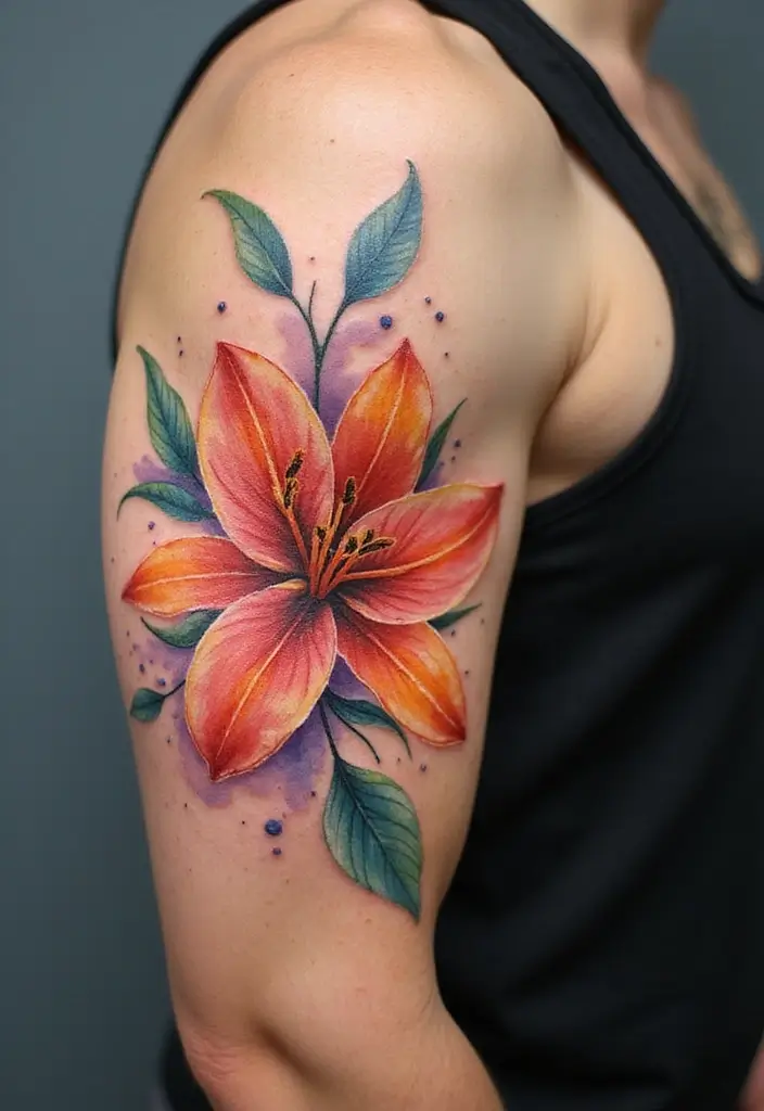 30 Lily Tattoos for Men That Balance Strength and Elegance - 3. Watercolor Lily Tattoo