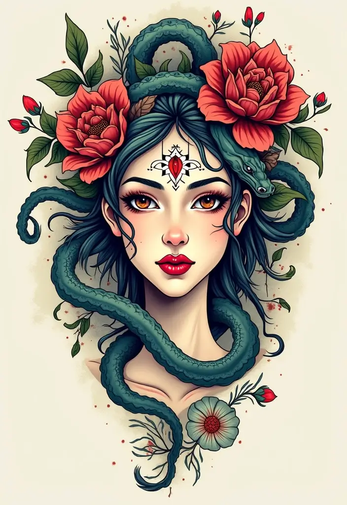 30 Medusa Tattoos for Females with Bold and Fierce Symbolism - 3. Elegant Floral Accents