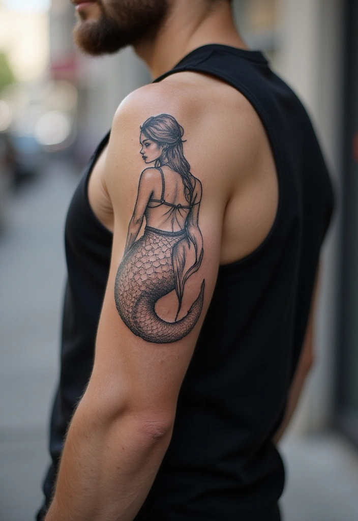 30 Creative Mermaid Tattoos for Men with Ocean Spirit - 3. Geometric Mermaid