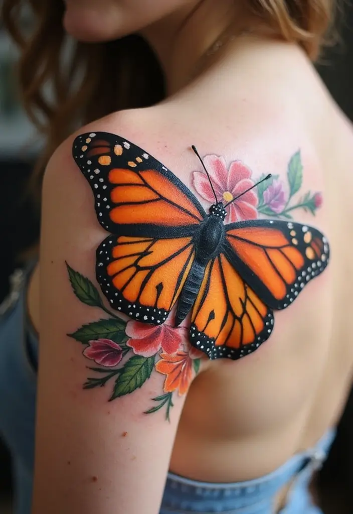 30 Monarch Butterfly Tattoo Designs with Deep Symbolism - 3. Monarch with Floral Accents