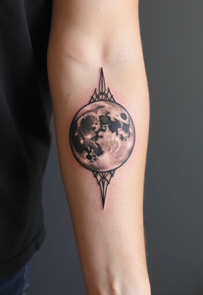 30 Moon Tattoos for Men That Radiate Power and Mystery - 3. Geometric Moon Design