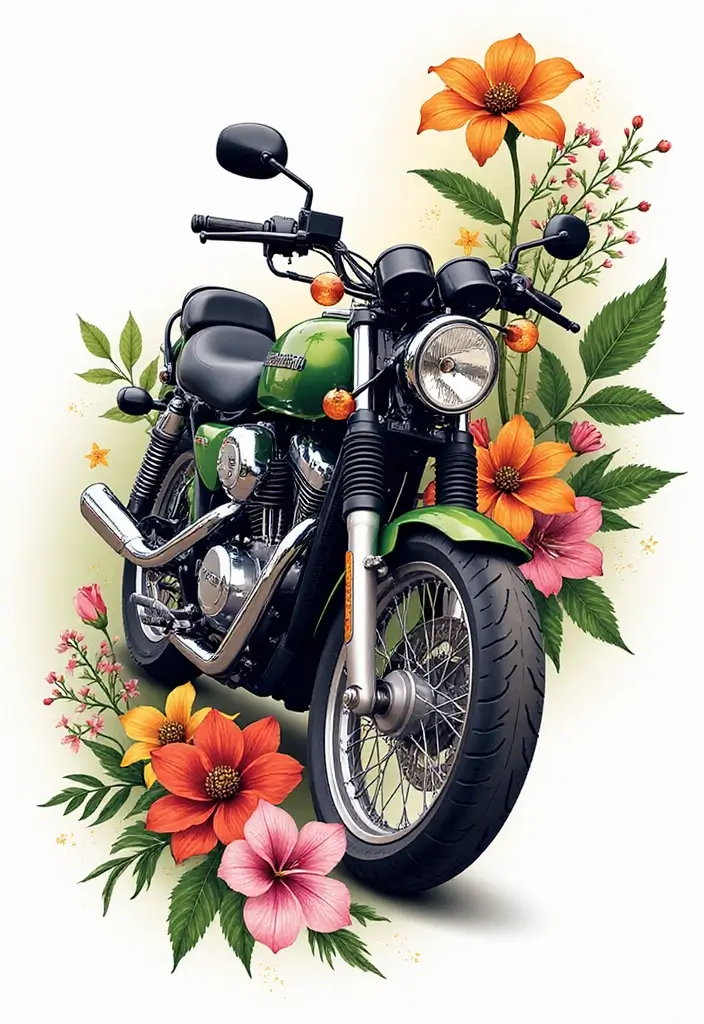 30 Motorcycle Tattoo Ideas for Riders and Enthusiasts - 3. Floral Designs with Motorcycles