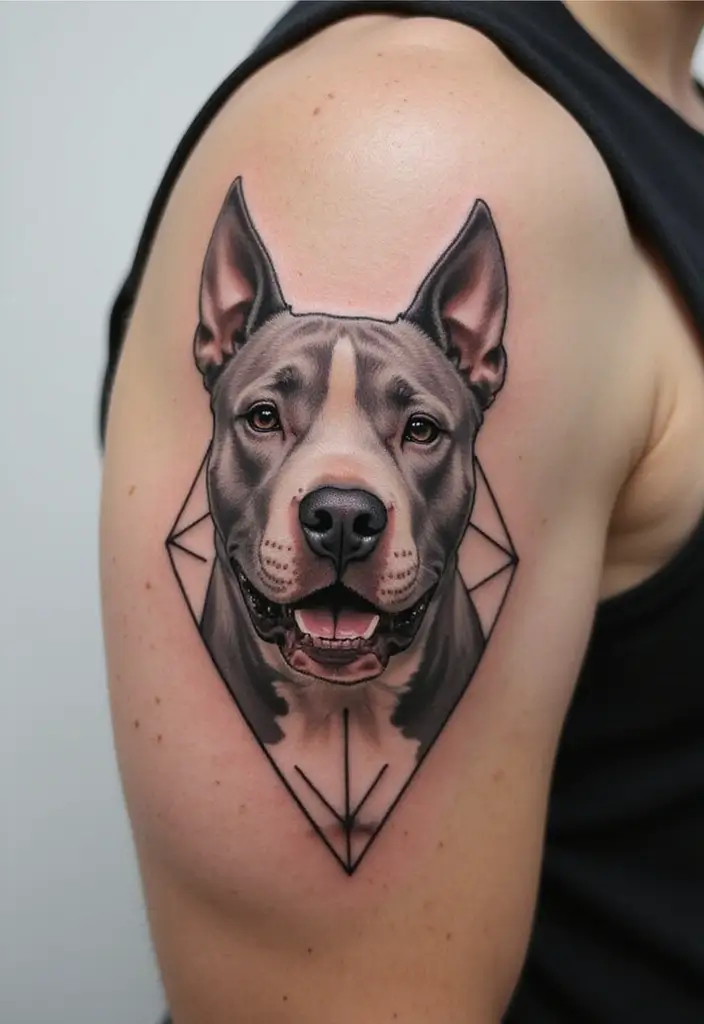 30 Pitbull Tattoo Designs Celebrating Strength and Loyalty - 3. Geometric Pitbull Design