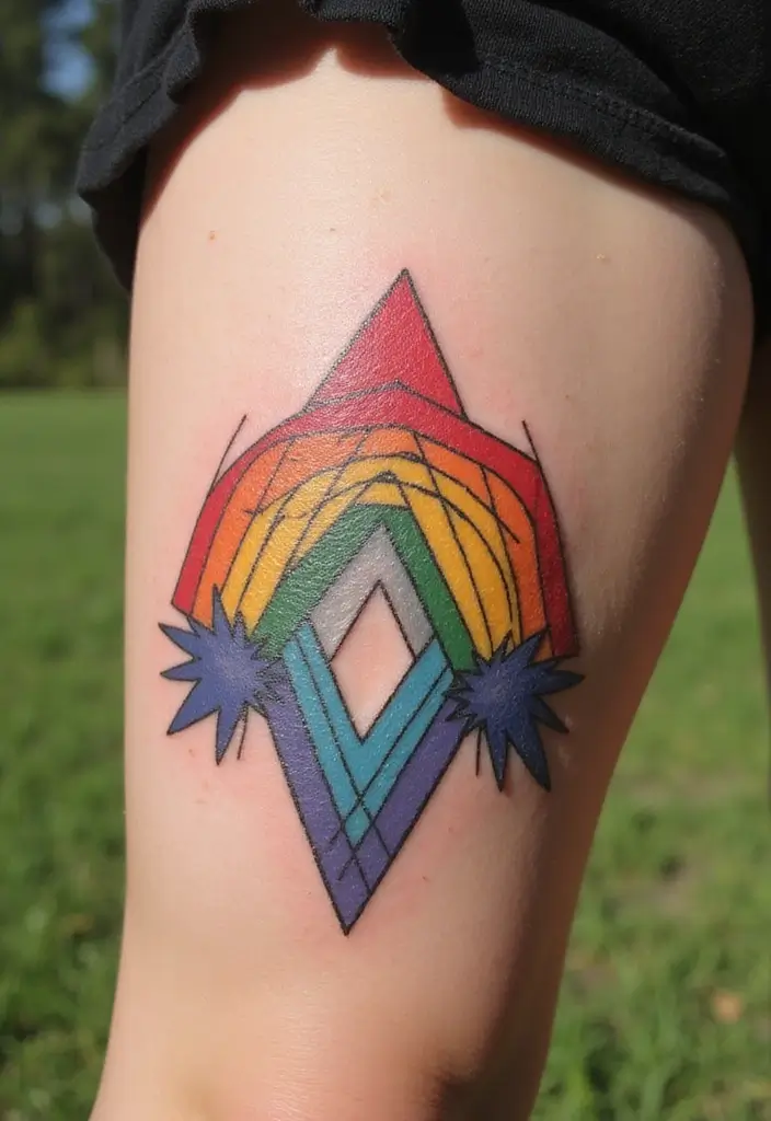 30 Rainbow Tattoo Ideas Full of Color and Meaning - 3. Geometric Rainbow Patterns