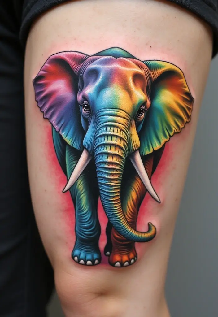 30 Rainbow Tattoos That Symbolize Hope and Diversity - 3. Rainbow Elephant Tattoo