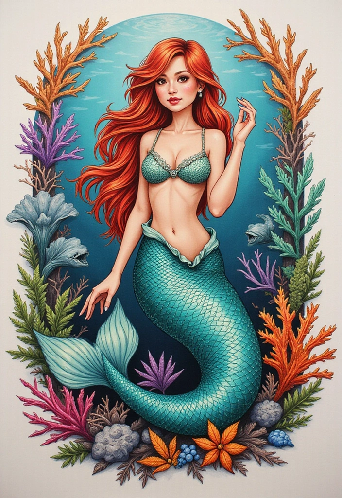 30 Realism Mermaid Tattoo Inspirations That Look Breathtaking - 3. Coral Garden Wonder