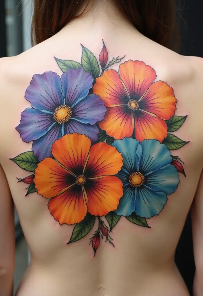 30 September Birth Flower Tattoo Ideas with Meaning - 3. Aster and Morning Glory Fusion