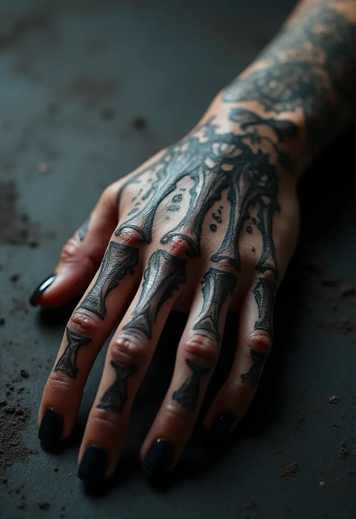 30 Skeleton Hand Tattoos with Edgy and Dark Styles - 3. Gothic Style Skeleton Hand
