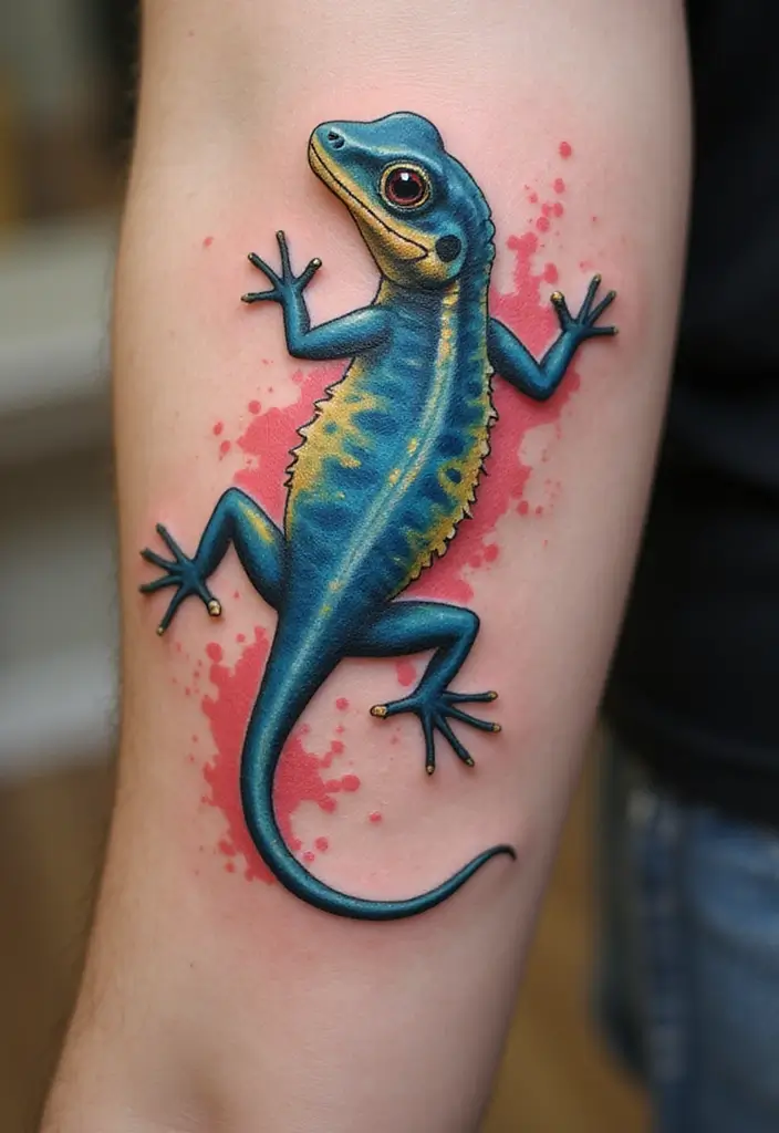 30 Small Lizard Tattoo Designs That Look Unique - 3. Watercolor Lizard Tattoo