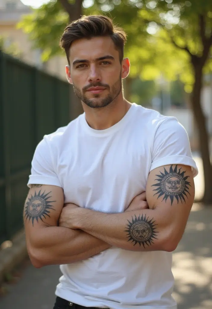 30 Sun Tattoo Men Ideas for Radiant Energy - 3. Geometric Sun Tattoo