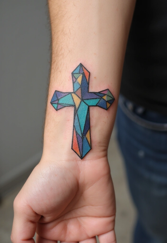 30 Tattoo Cross 3D Designs That Look Realistic - 3. Geometric Cross