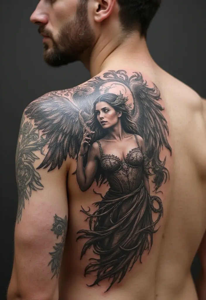 30 Tattoo Shoulder Designs for Women with Feminine Flair - 3. Mythological Motifs