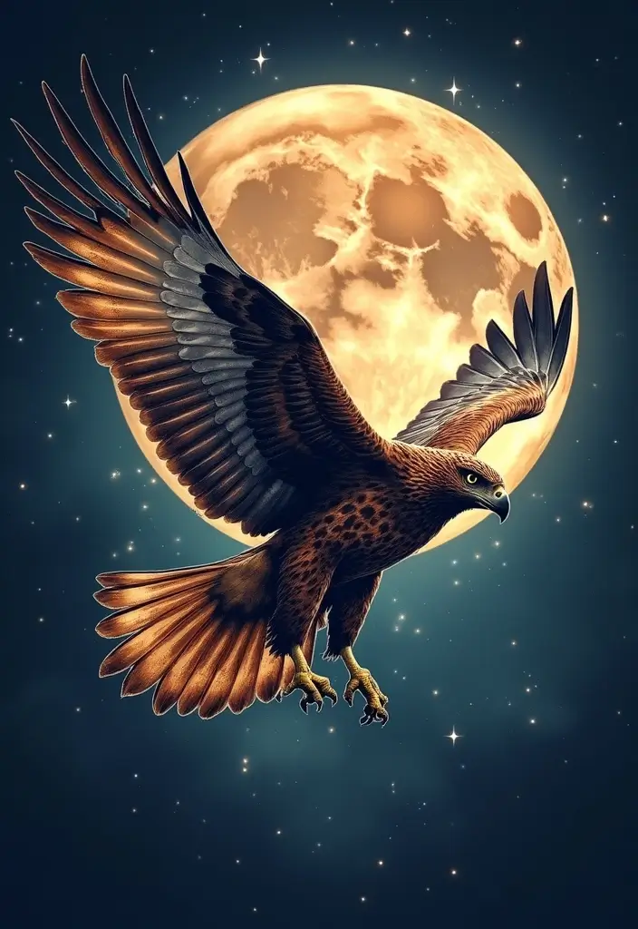 30 Hawk Tattoo Designs That Represent Vision and Strength - 3. The Hawk and the Moon